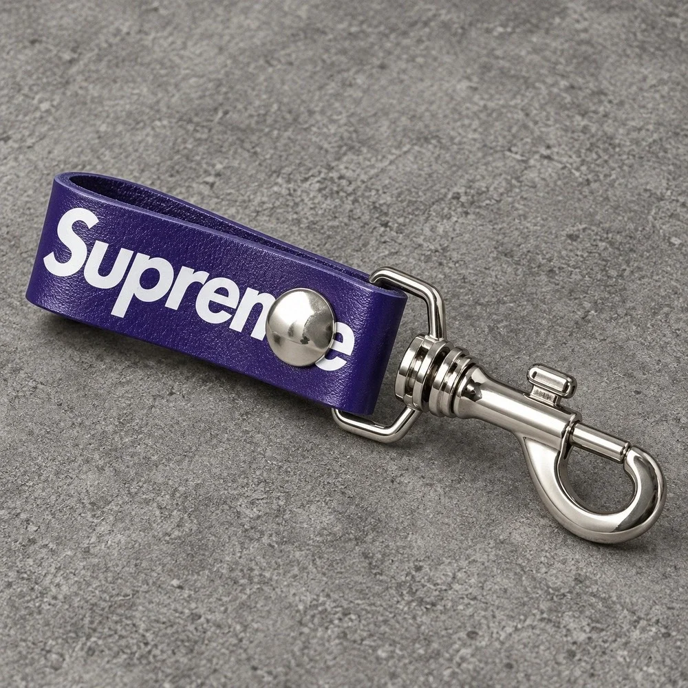 Supreme Leather Key Loop Purple Keychain Swivel Clip Box Logo Accessory OS EXCL